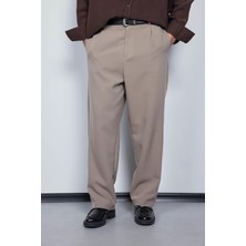 Abluka Online Erkek Baggy Fit Kumaş Pantolon Bej