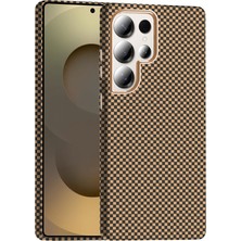 Sionel Galaxy S25 Ultra Kılıf M-Safe Şarj Özellikli Karbon Fiber Görünümlü Snel Gros Kapak - Desert Titanyu