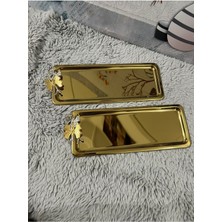 2'li Lüx Paslanmaz Çelik Kelebekli Gold Kaplama Baton Servis ,çay ,kahve ,ikramlık ve Sunum Tepsisi