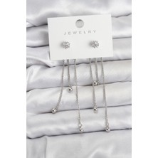 Clariss Topçuk Model Gümüş Renk Pirinç Sallantılı Kadın Küpe Seti