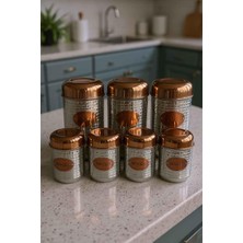 Rossev Bakır Kapaklı Paslanmaz Çelik Baharat ve Saklama Kabı Seti 7’li