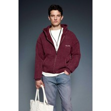 Abluka Online Erkek Relax Fit Yıkamalı Kapüşonlu Sweatshirt Bordo