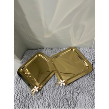 2'li Paslanmaz Çelik Mini Papatya Aksesuarlı Kahve Sunum & Servis & Ikramlık Tepsisi