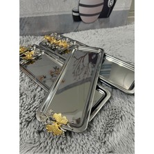 6'lı Lüx Paslanmaz Çelik Kelebekli Gold Kaplama Baton Servis ,çay ,kahve ,ikramlık ve Sunum Tepsisi