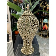 Akdeniz Home Modern Büyük Kapaklı Alüminyum Küp Biblo Model 2 | Metal Döküm | 53 cm Yükseklik | Gold & Gümüş Seçenekli