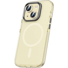 Sionel Apple iPhone 15 Plus Kılıf Airbagli Magsafe Wireless Şarj Özellikli Lens Koruyuculu Snel Klaptika Kapak-Sarı