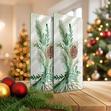 Decovetro Cam Kahve Sofra Sunum Tablası 2'li Set Noel Yılbaşı Çelenk Desenli 30 x 15 cm