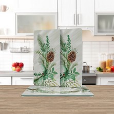 Decovetro Cam Sunum Servis Tabağı 3'lü Dikdörtgen Set Noel Yılbaşı Çelenk Desenli