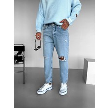 Abluka Online Erkek Boyfriend Fit Distressed Jean Mavi