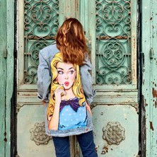 Poupee Pop-Art Desenli Kot Ceket Oversize Kot Mont