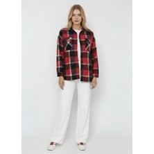 Volanlı Kırmızı Siyah Ekose Oversize Oduncu Gömlek