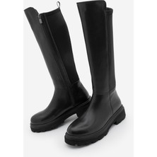 Marjin Kadın Streç Kalın Taban Günlük Çizme Zineva Siyah