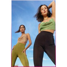 Kristal Taşlı Parlak Crop & Bluz Kolsuz Kayık Yaka Parti Plaj Büstiyer