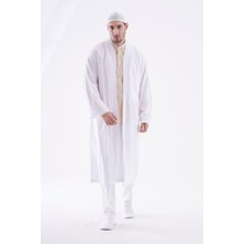 Beratnur Erkek Namaz Elbisesi V Yaka Düğmesiz Önü Açık Namaz Cübbesi / Imam Cübbesi - Beyaz