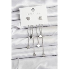 Çarşı Point Kalp Model Gümüş Renk Pirinç Sallantılı Kadın Küpe