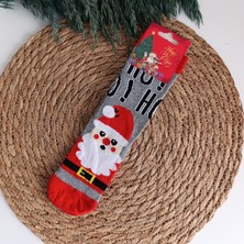 Çocuk Soket Çorap Noel Baba Ho! Ho! Gri 7-9 Yaş