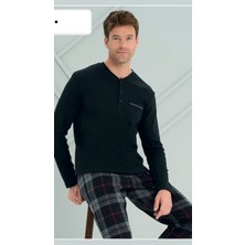 Biricik İç Giyim Biricik Iç Giyim Siyah Renk Altı Ekoseli Üç Düğmeli Erkek Cepli Pijama Takımı, Erkek Ev Giyim