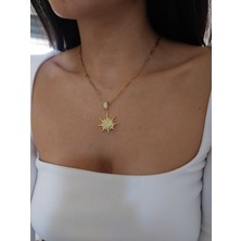 Kadın Zirkon Taşlı Çelik Zincir Güneş Kolye