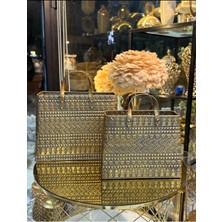 CITY gold 2'Li Eskitme Gold Telkari Metal Çanta 47-38cm Dekoratif/Aksesuar