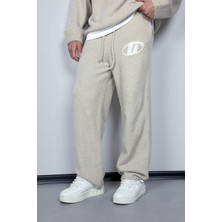 Abluka Online Erkek Oversize Logo Detaylı Tüylü Jogger Pantolon Bej