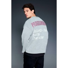 Abluka Online Erkek Yazı Baskılı Oversize Sweatshirt Gri