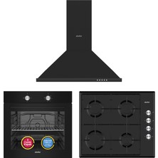 Simfer Ankastre Set Siyah Mekanik Turbo Fanlı Cam Ocaklı 3'lü Set (Fırın + Ocak + Davlumbaz)