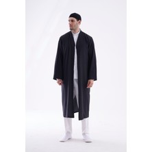 Beratnur Erkek Namaz Elbisesi V Yaka Düğmesiz Önü Açık Namaz Cübbesi / İmam Cübbesi - Siyah