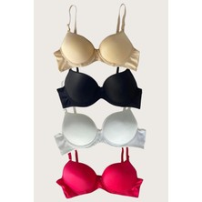 Arias Closet Siyah-Beyaz-Kırmızı-Ten 4'lü Dolgulu Push Up Micro Balenli Günlük Tek Destekli S�