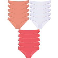 15 Adet Süper Eko Set Likralı Kadın Slip Külot Pudra Beyaz Fuşya