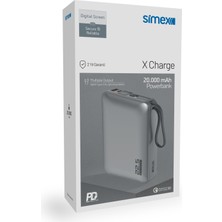 Simex x Charge 20.000 Mah 22,5W/PD Hızlı Şarj Kendinden Kablolu ve Şarj Göstergeli Taşınabilir Powerbank