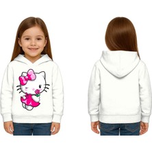 Sedirli Unisex Hello Kity  Baskılı Çocuk Swaetshirt  Baskılı Kapüşonlu 3 Iplik Şardonlu