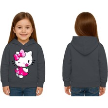 Sedirli Unisex Hello Kity  Baskılı Çocuk Swaetshirt  Baskılı Kapüşonlu 3 Iplik Şardonlu