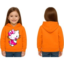 Sedirli Unisex Hello Kity  Baskılı Çocuk Swaetshirt  Baskılı Kapüşonlu 3 Iplik Şardonlu