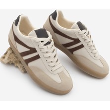 Marjin Kadın Sneaker Düz Taban Retro Spor Ayakkabı Norde Bej