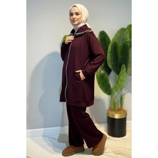 Lale Butik Pul Detay Önü Fermuarlı Tunik Pantolon Takım 2120 Bordo