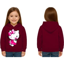 Sedirli Unisex Hello Kity  Baskılı Çocuk Swaetshirt  Baskılı Kapüşonlu 3 Iplik Şardonlu