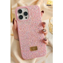 Apple iPhone 16 Pro Max Kılıf Içi Kadife Elmas Tasarımlı Pembe Taşlı Işıltılı Pırlanta Silikon Kapak