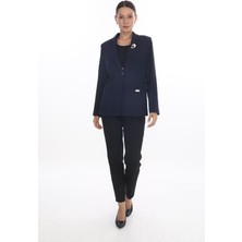 White Diamond Yaka Broş ve Cep Detaylı Ceket 36 - Lacivert