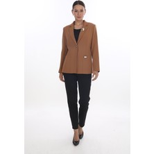 White Diamond Yaka Broş ve Cep Detaylı Ceket 40 - Camel