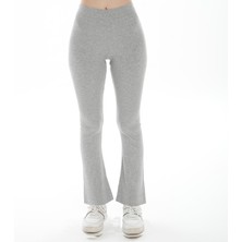 Asn Concept Kadın Ribanalı Ispanyol Paça Gri Melanj Tayt (Büyük Beden Seçeneğiyle)