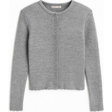 Mixray 6972 Kadın Fitilli Basic Triko Hırka Gri