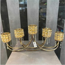 CITY gold Yatay Gold Mumluk/Şamdan Metal ve Kristal Taşlı 5 Kollu Dekoratif