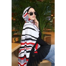 Desenli Capri Şal 70339-06 Kırmızı Siyah