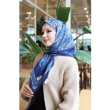Desenli Pamuklu Koza Eşarp 70337-10 Lacivert