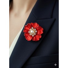 Duru Aksesuar Kırmızı Çiçek Broş