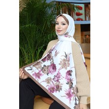 Çiçek Desenli Capri Şal 70346-02 Kahverengi Mürdüm
