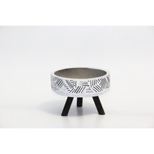 Tunç Botanik BONSAİ SAKSISI ARKAİK MOTİF AYAKLI - EL YAPIMI BEYAZ BETON SAKSI