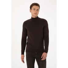 U.S. Polo Assn. Erkek Slim Fit Yarım Balıkçı Yaka Koyu Kahverengi Basic Kazak 50307783-VR084