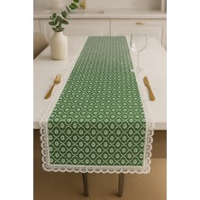 Rona Home Yeşil Dantel Kenarlı Masa Runnerı – Lüks Desenli Salon ve Mutfak Masa Örtüsü