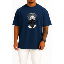 Bahriyeli Collection Oversize Mitolojik Yunan Tanrısı Göğüs Baskılı Unisex T-Shirt